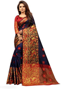 KanjiQueen Woven Kanjivaram Cotton Silk, Silk Blend Saree