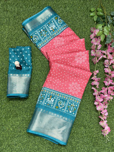 RegalDrapes Printed Bandhani Silk Blend, Art Silk Saree