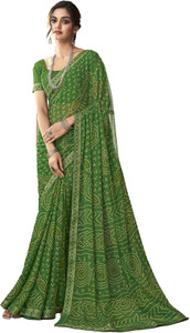 INDONIQ Graphic Print, Printed Bandhani Chiffon, Georgette Saree