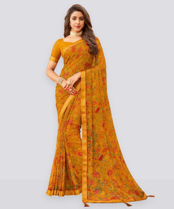 Samah Geometric Print, Printed, Embellished Bollywood Georgette, Chiffon Saree