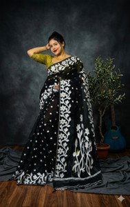 TUYA Printed Jamdani Cotton Silk, Cotton Blend Saree