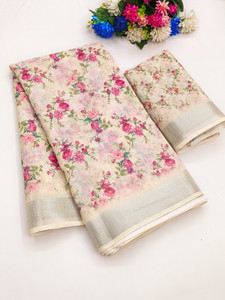Million Brands Digital Print, Self Design Bollywood Cotton Linen, Cotton Silk Saree