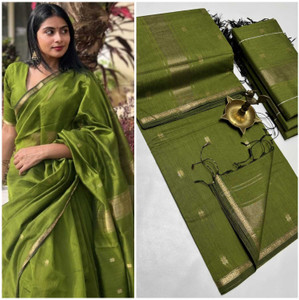 AS LAKXAGAN TEXTILES Woven Maheshwari Cotton Silk Saree