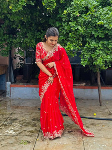 Mortile Designer Studio Embroidered Bollywood Georgette Saree