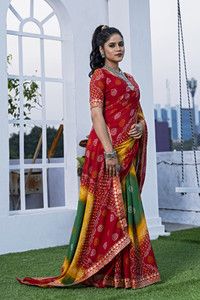 Kanooda Prints Printed Bandhani Georgette Saree