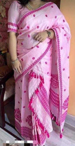 Tejocreation Woven, Embroidered, Floral Print Mekhela Chador Cotton Blend Saree