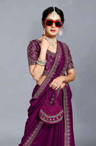 Vivan Fab Embroidered Banarasi Pure Silk, Art Silk Saree