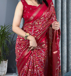 Sonika Fashions Printed Ikkat Cotton Silk Saree