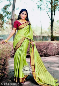 KREZVI Self Design, Printed, Striped, Embroidered, Woven, Floral Print Kanjivaram Jacquard, Pure Silk Saree