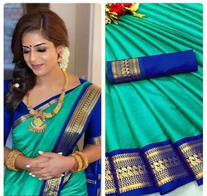Octa Apparel सॉलिड/प्लेन कांजीवरम जैकर्ड साड़ी