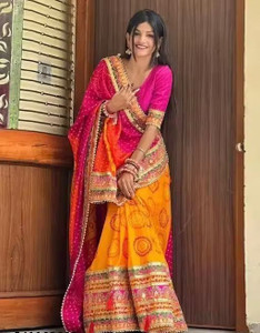 RangTarang Floral Print, Embroidered, Self Design Bandhani Art Silk Saree