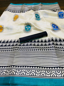 Kjs Printed Kalamkari Cotton Blend Saree