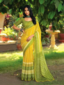 Sareemall Printed Ikkat Cotton Blend Saree