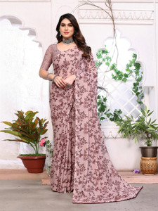 SIRIL Printed, Geometric Print, Floral Print Daily Wear Georgette, Chiffon Saree