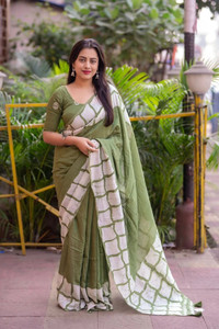 Shiv Clothing Printed Ikkat Pure Cotton Saree