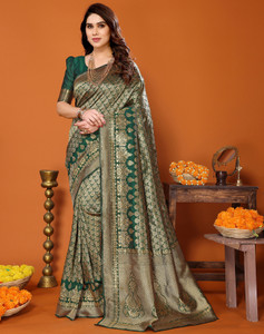 YASHIKA Printed Kanjivaram Silk Blend Saree