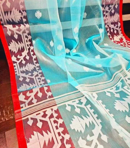 SARATHITEXTILE Woven, Self Design Jamdani Muslin Saree