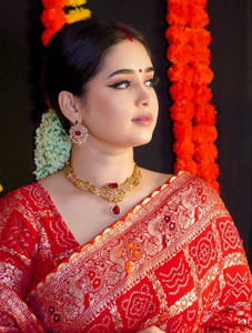 Gajj kesari Woven, Self Design Bollywood Raw Silk Saree