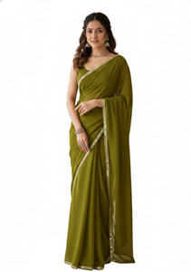 JS Clothing Mart Solid/Plain, Embellished, Dyed Bollywood Georgette, Chiffon Saree