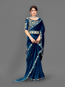 Sinauli Embroidered, Solid/Plain Daily Wear Velvet Saree