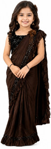 Bf fashion club Embellished Pre Draped Saree Lycra Blend Saree