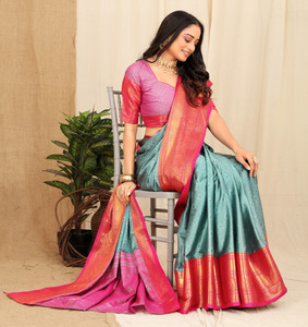 WINKLECART Woven Dharmavaram Jacquard Saree