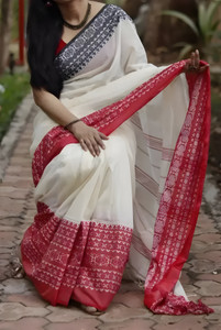 BalikaTextile Printed Handloom Cotton Blend Saree