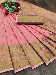 WEYLIN Printed, Self Design, Woven, Floral Print Banarasi Jacquard, Cotton Silk Saree