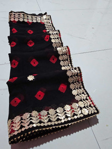 Neelkanth Ent Self Design, Color Block, Hand Painted, Graphic Print, Floral Print Leheria Chiffon Saree