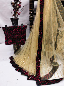 YanviEnterprise Embroidered Ikkat Net Saree