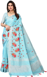 ALAGINI Embroidered Bollywood Linen, Cotton Linen Saree
