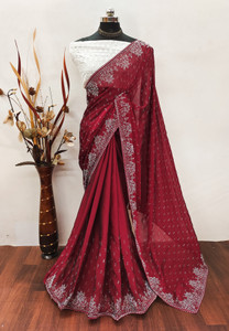 MM VENTURE Embroidered Bollywood Raw Silk Saree