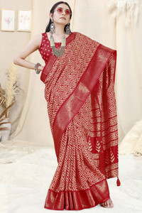 MIRCHI FASHION Printed, Embellished Leheria Cotton Silk, Silk Blend Saree