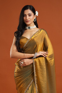 QVIDYA Embellished, Solid/Plain Bollywood Silk Blend, Nylon Saree