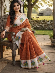 Binay textile Printed Handloom Cotton Silk Saree