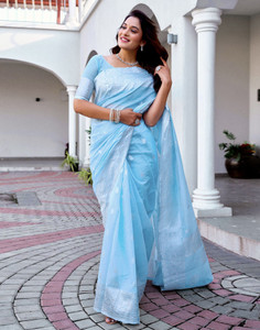 Samah Woven, Embellished Chanderi Cotton Blend Saree