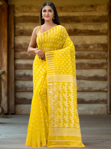 dB DESH BIDESH Floral Print, Woven Jamdani Cotton Linen, Cotton Silk Saree