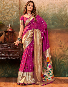 Samah Woven, Self Design Paithani Pure Silk, Silk Blend Saree