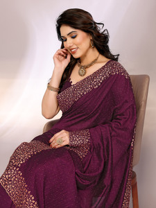 FABMORA डाइड, एम्ब्रॉइडरेड, एम्बेलिश्ड बॉलीवुड सिल्क ब्लेंड साड़ी