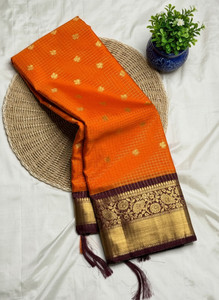 Zarikash Checkered, Woven Mangalagiri Art Silk Saree