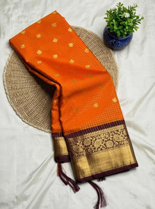 Zarikash Checkered, Woven Mangalagiri Art Silk Saree