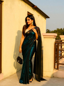HouseOfCommon Solid/Plain Bollywood Lycra Saree