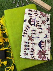 SMRITI HANDLOOM Printed Kalamkari Handloom Pure Cotton Saree