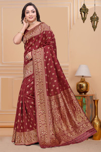Fashion Almari Floral Print Banarasi Silk Blend Saree