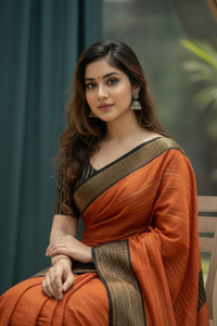 Lincy Striped, Woven, Temple Border, Checkered Bollywood Chiffon, Georgette Saree