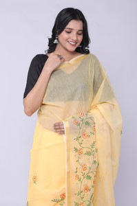 RAJGLOBAL Embroidered Kota Doria Cotton Blend Saree