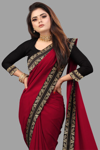 sadika Solid/Plain, Embroidered Daily Wear Georgette, Chiffon Saree