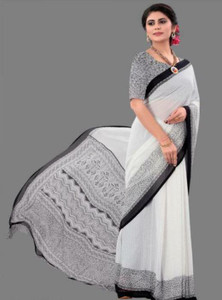 WILLMAKE Printed, Self Design, Color Block, Striped, Embroidered, Woven, Embellished, Solid/Plain Daily Wear Georgette Saree