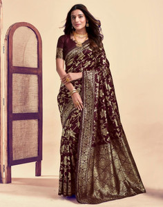 AXONIT Printed Bollywood Jacquard Saree
