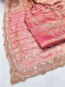 GEZREL Woven, Embellished, Self Design Bollywood Chiffon Saree